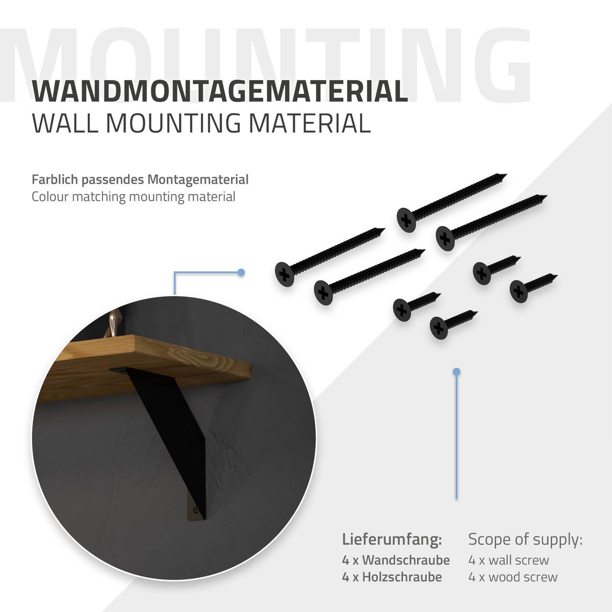 ML-Design 8-delige plankdragerset, 20 cm, zwart, metaal, driehoekige plankdragers, zwevende plankhoeken, wandmontage, 90° wandmontage, plankdrager, wandplank, wandconsole, hangende plank, plankdrager