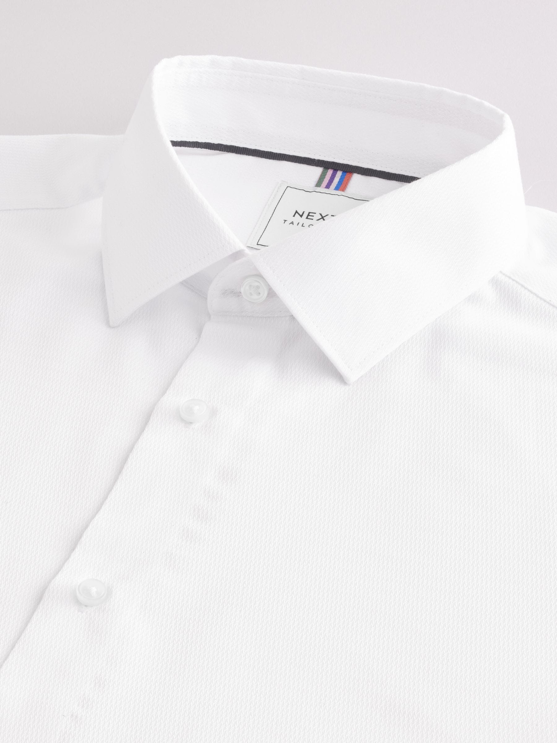 Wit - Slim Fit - Eenvoudig te strijken slim fit overhemd met textuur en dubbele manchetten