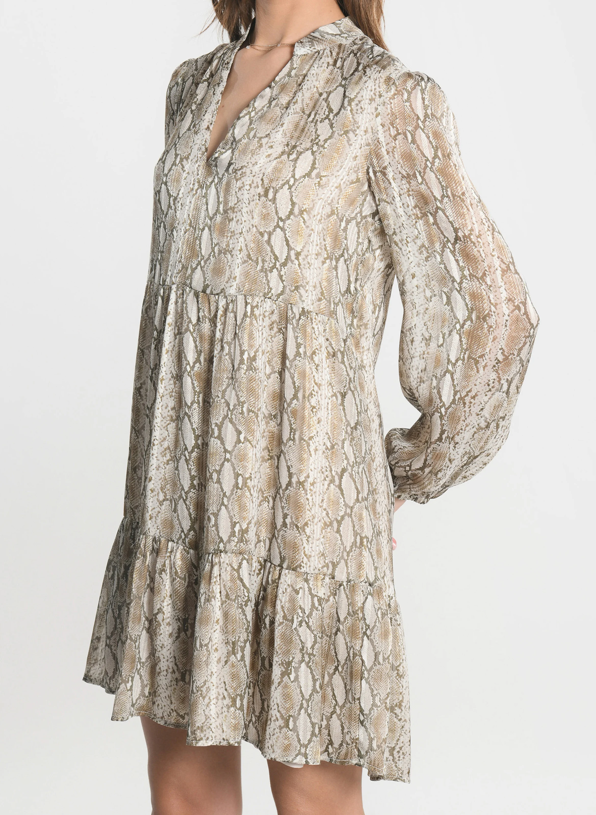 HENNA - Robe courte col V imprimée | Beige