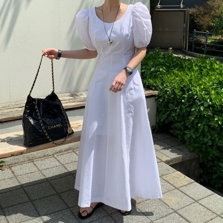 Auboi - Maxi-zomerjurk met pofmouwen en ronde hals