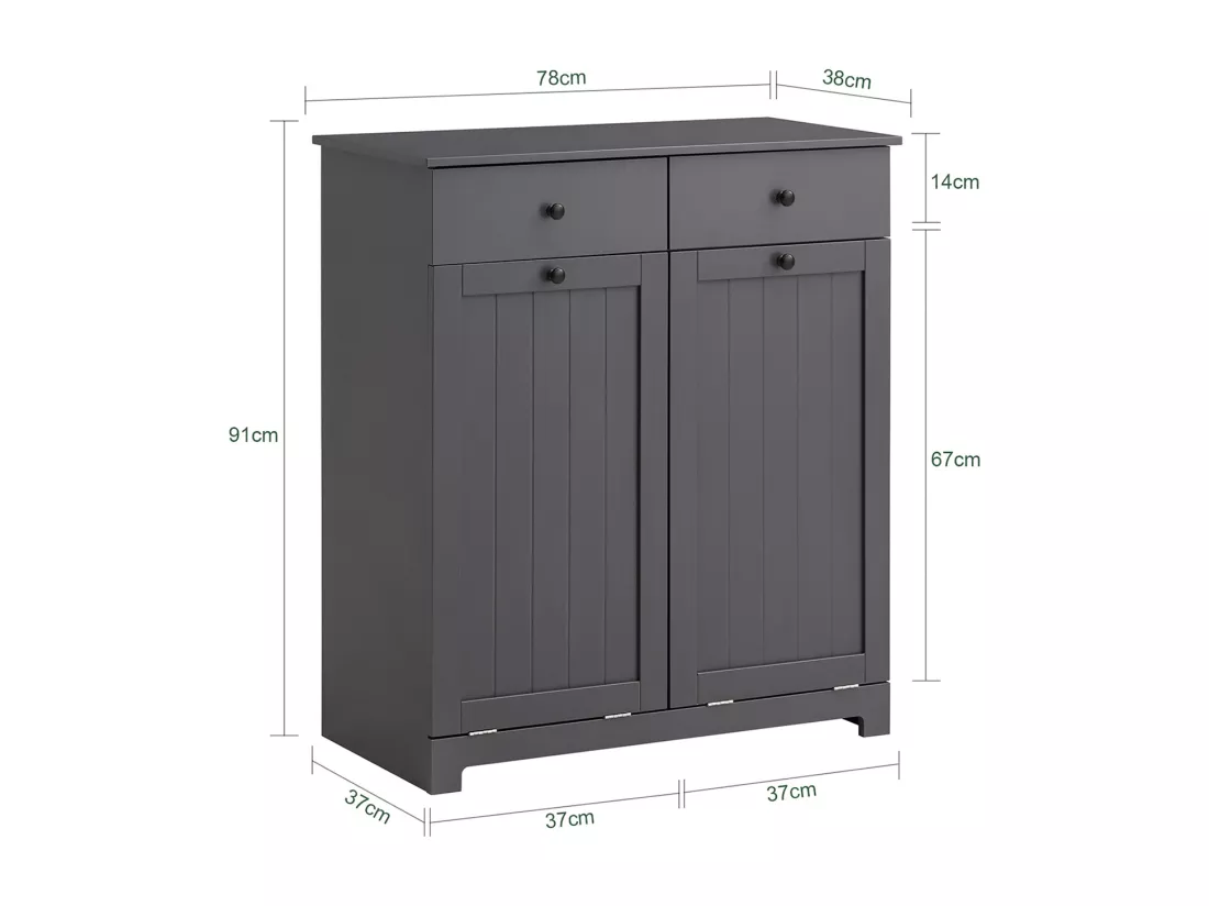 Meuble Bas de Salle de Bain Armoire Toilette avec 2 Tiroirs et 2 Paniers à Linge, BZR33-DG