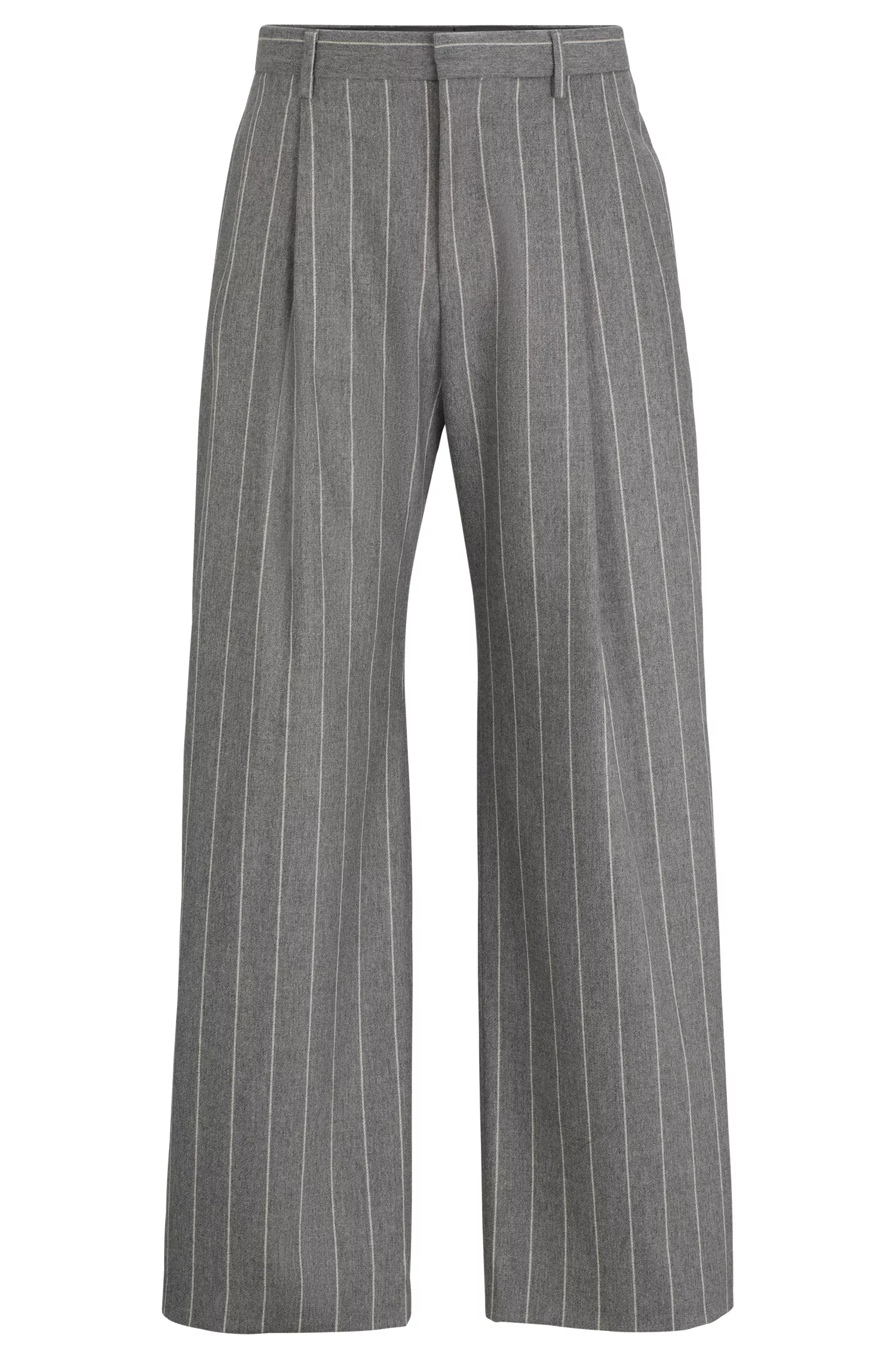 Calças BOSS pretas, unissex, de corte relaxado, em lã virgem e cashmere.