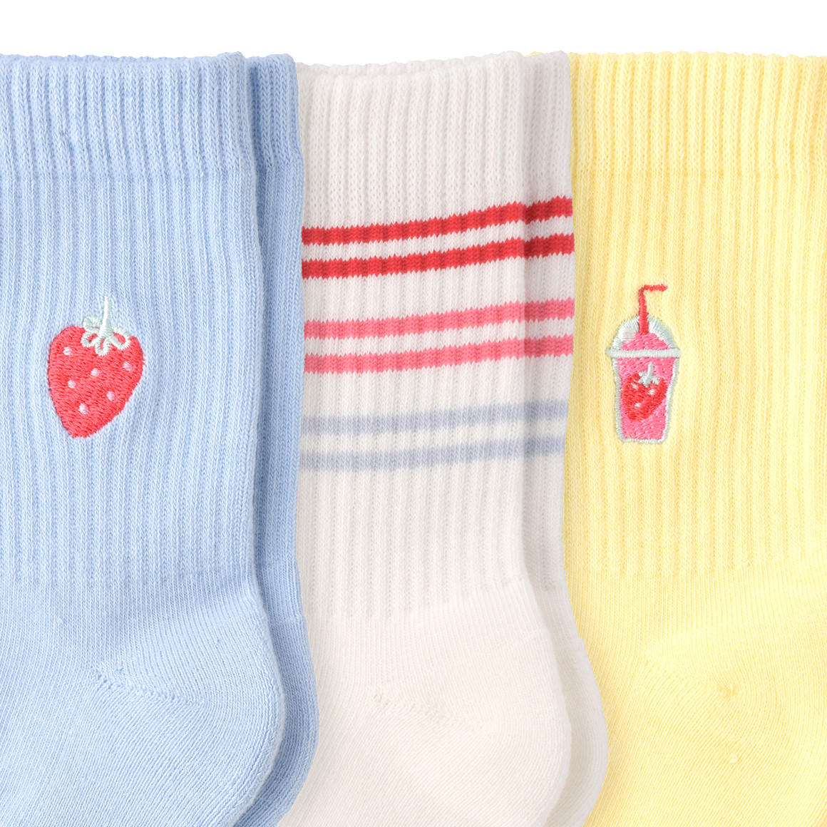 Famy 3 Paar Mädchen Socken mit bunten Motiven hellblau / weiss / hellgelb