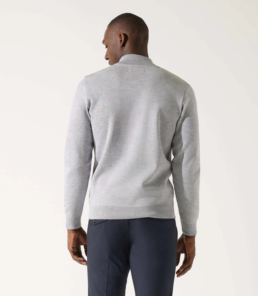 Gilet zippé jeux de point gris chiné en mérinos