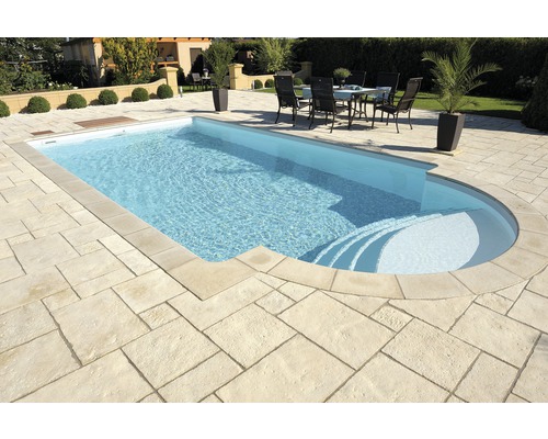 Zwembadrand, Bergerac Romeinse treden links Champagne 35 x 35 x 3,2 cm