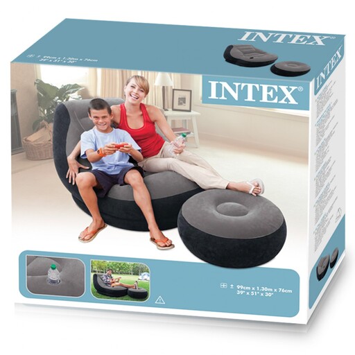 Poltrona com apoio para os pés inflável Intex 99x130x76 64x28 cm - Cinza