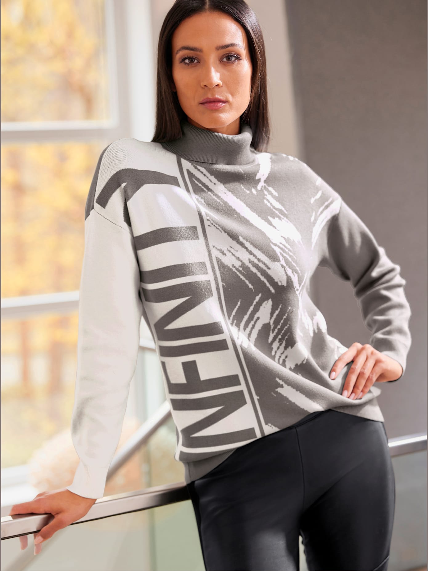 Pull à col roulé motif jacquard original