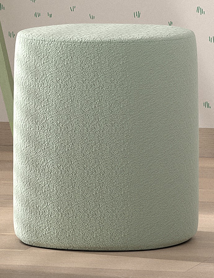Polsterhocker-Nachttisch MOON - grün - Bouclé Stoff - Ø 41 cm