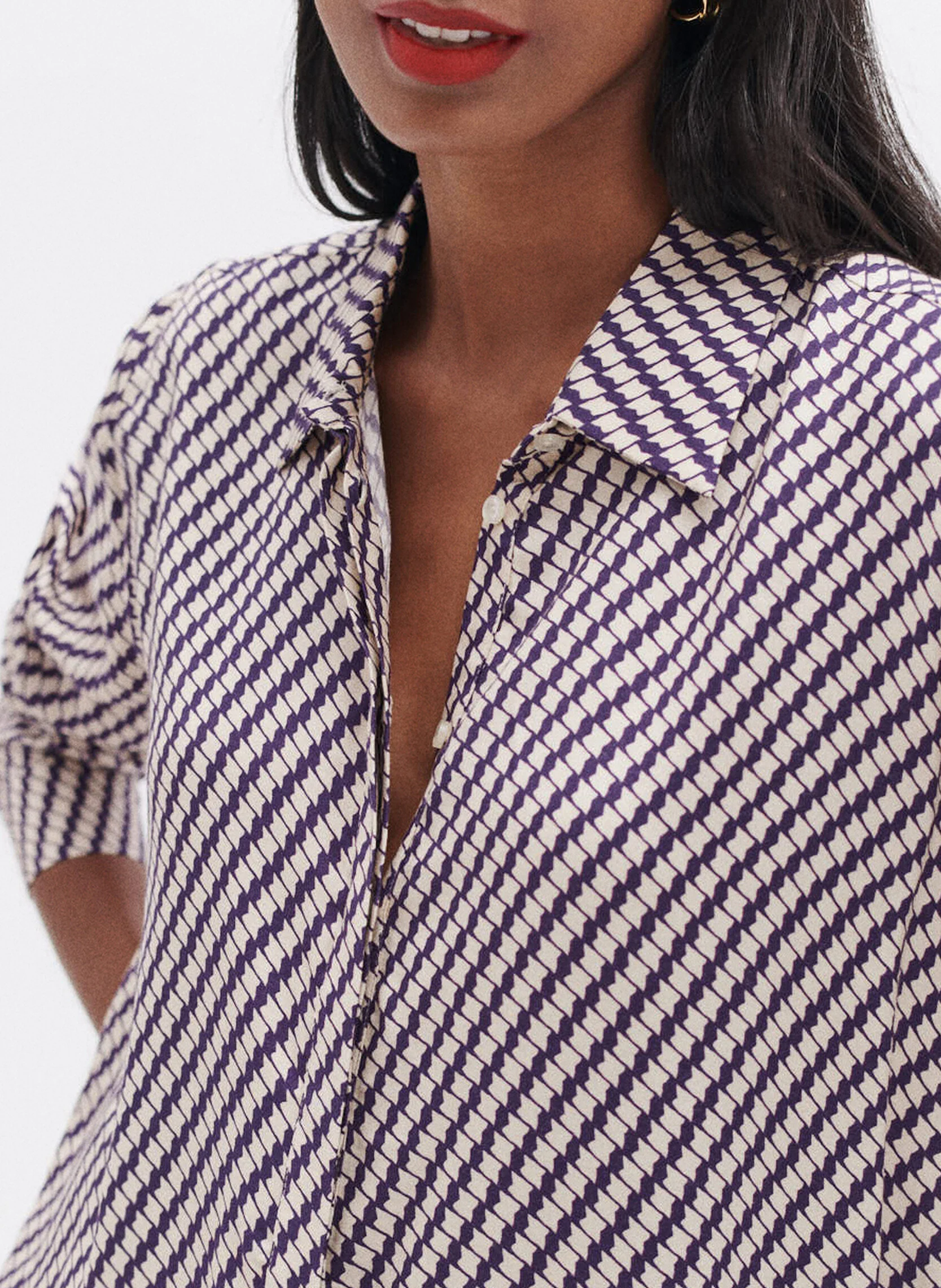 CJAMIE3 - Chemise droite col classique imprimée | Beige