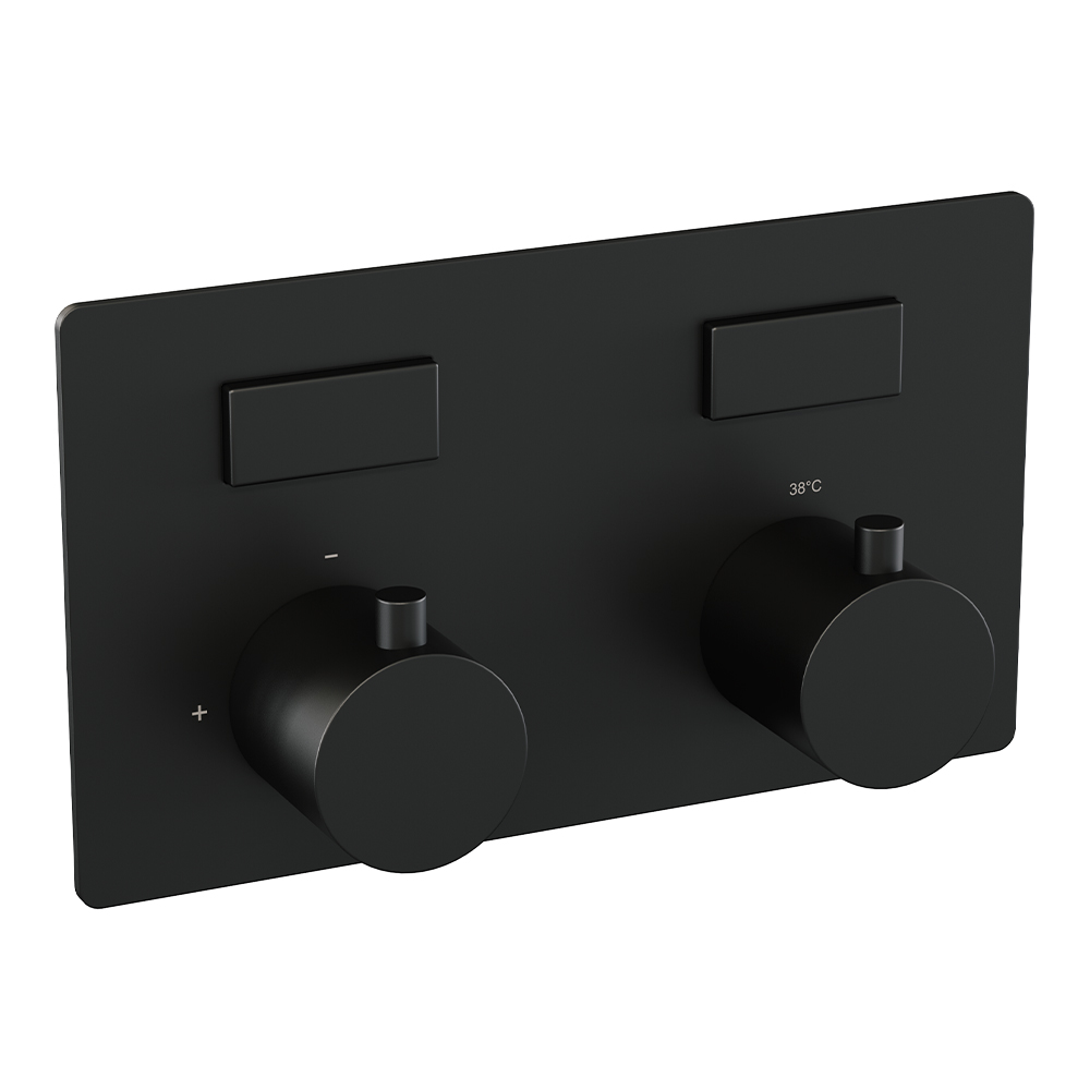 Brauer Black Edition thermostatische inbouw badkraan met uitloop en staafhanddouche set 3 zwart mat