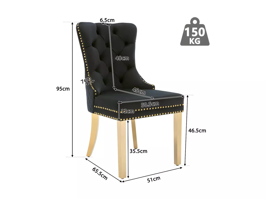 Lot de 4 chaises en velours avec pieds métallique - Noir