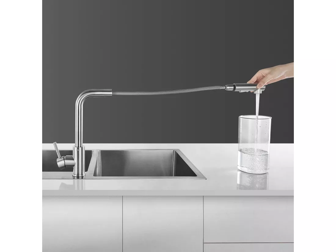 CECIPA MAX Mitigeur Cuisine avec Douchette Extractible Robinet Cuisine 360 Rotatif avec 2 Jets aux Choix Robinetterie en Acier Brossé Haute Qualité