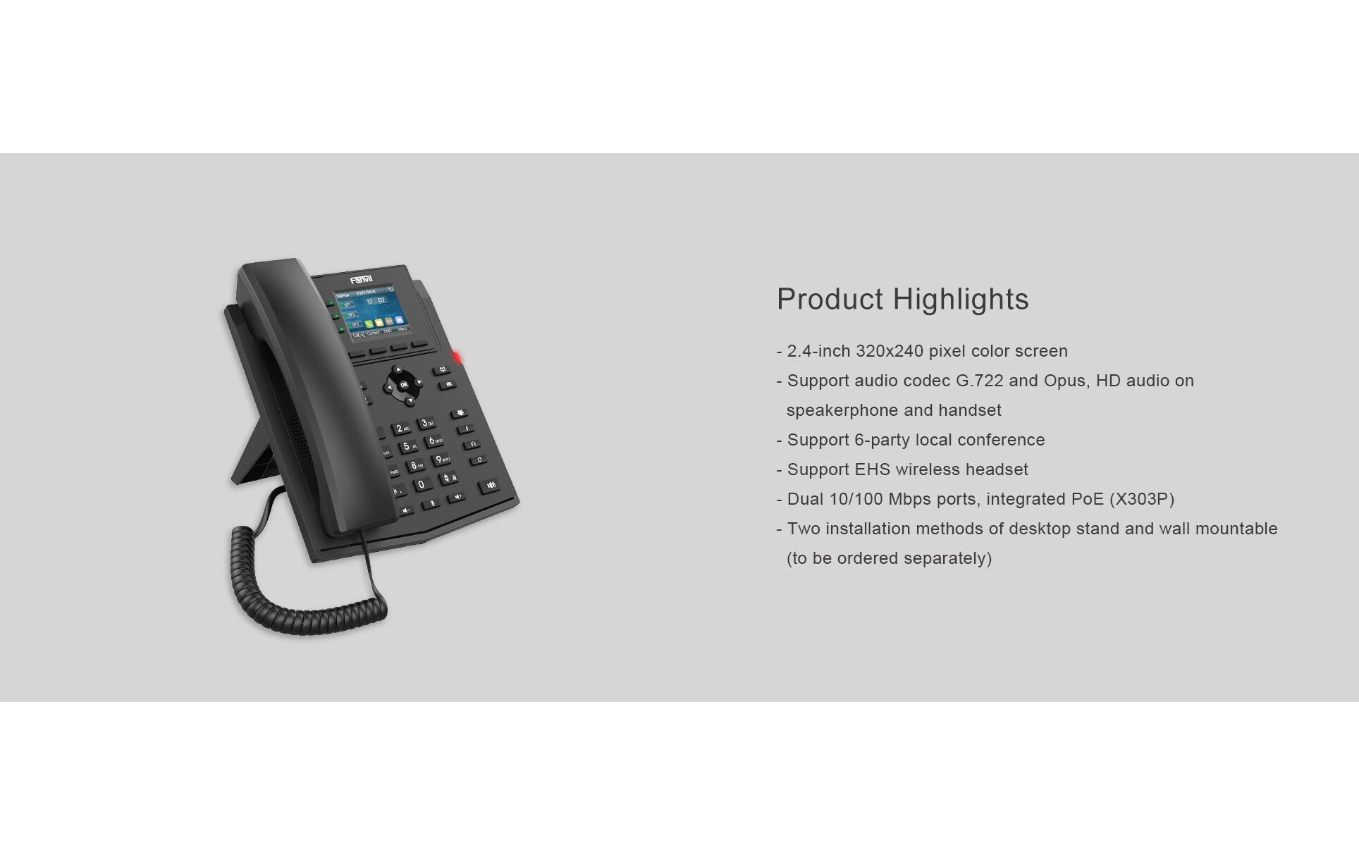 Tischtelefon X303P SchwarzX303P IP-Telefon der Einstiegsklasse