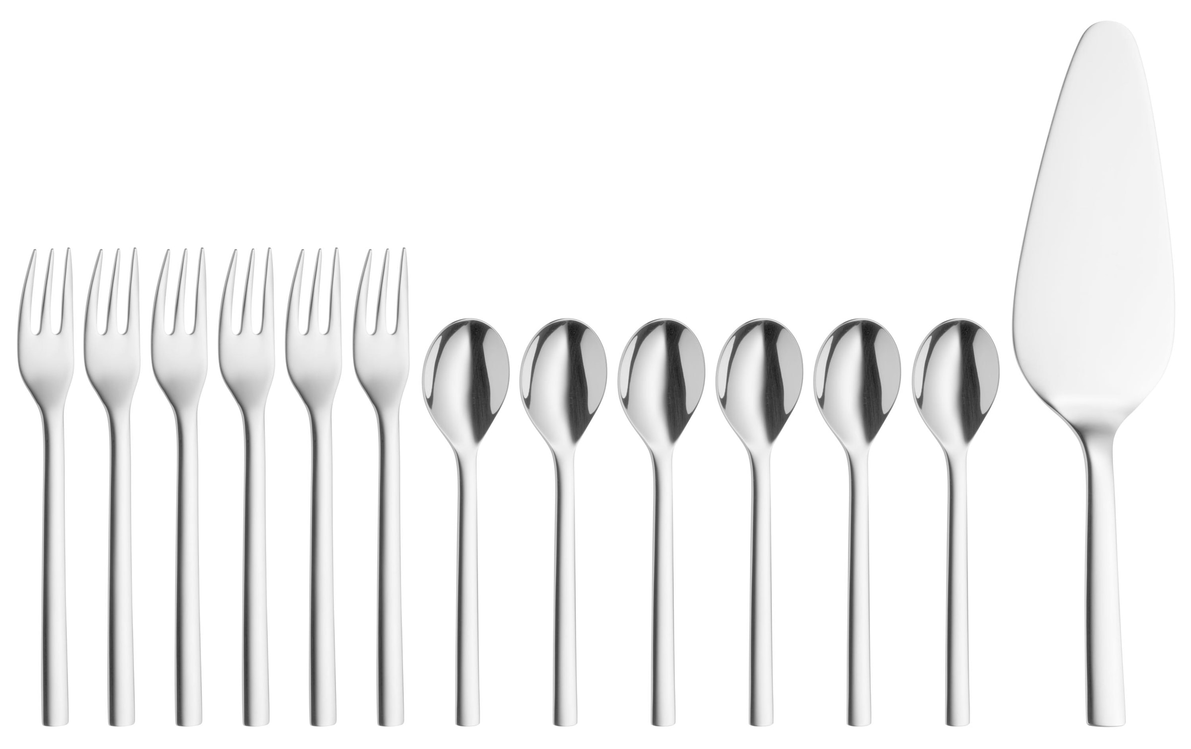 WMF Besteck-Set »WMF Besteck-Set Kuchen 13-teilig, S« 6x Löffel, 6x Gabel, 1x Tortenheber