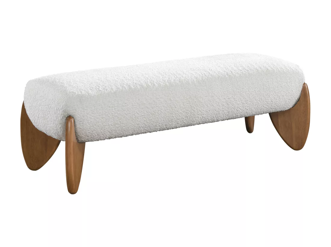 Banc en tissu bouclette - Blanc et naturel - GAMURA