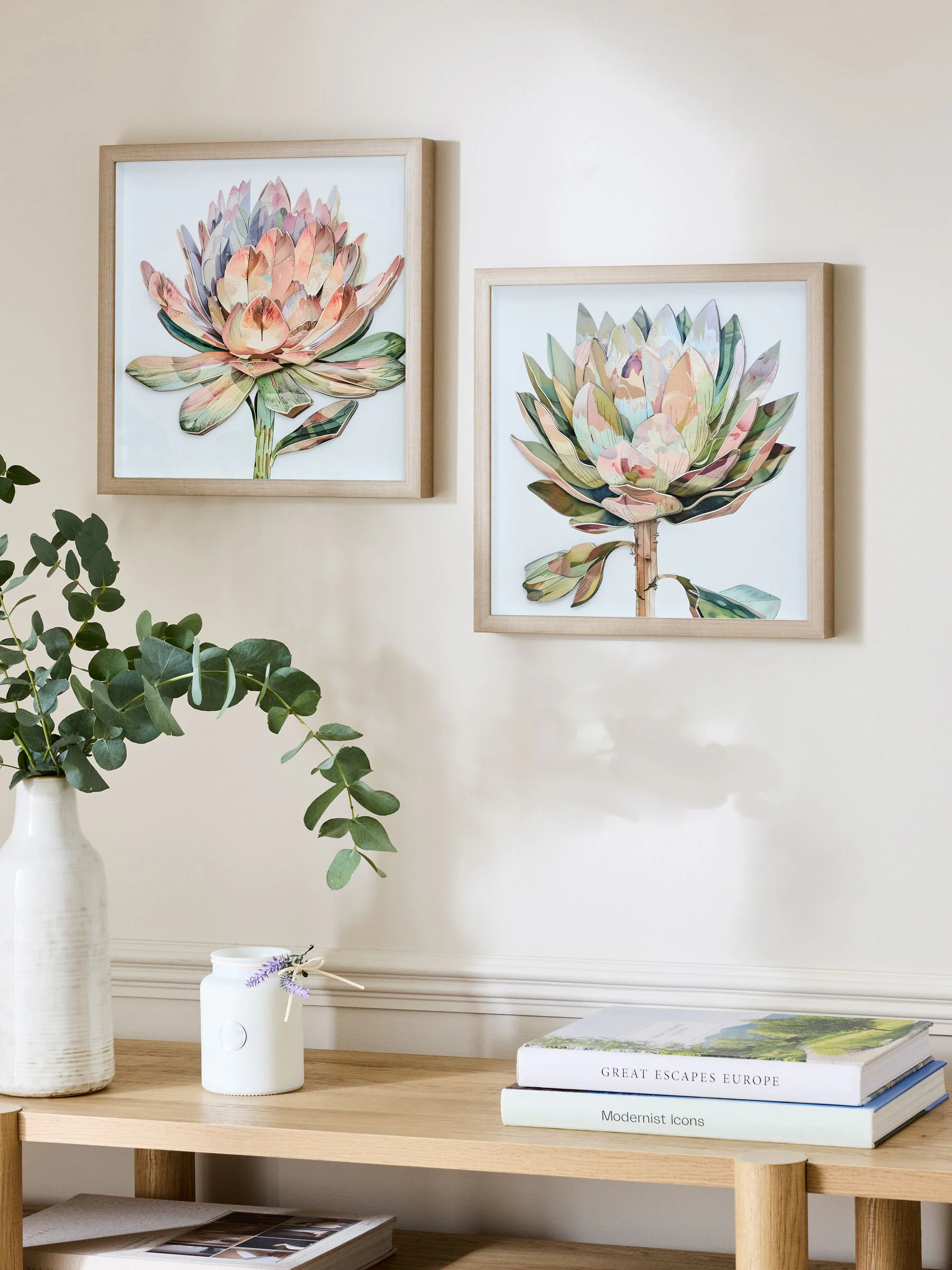 Set van 2 3D bloemenprint Protea wanddecoratie
