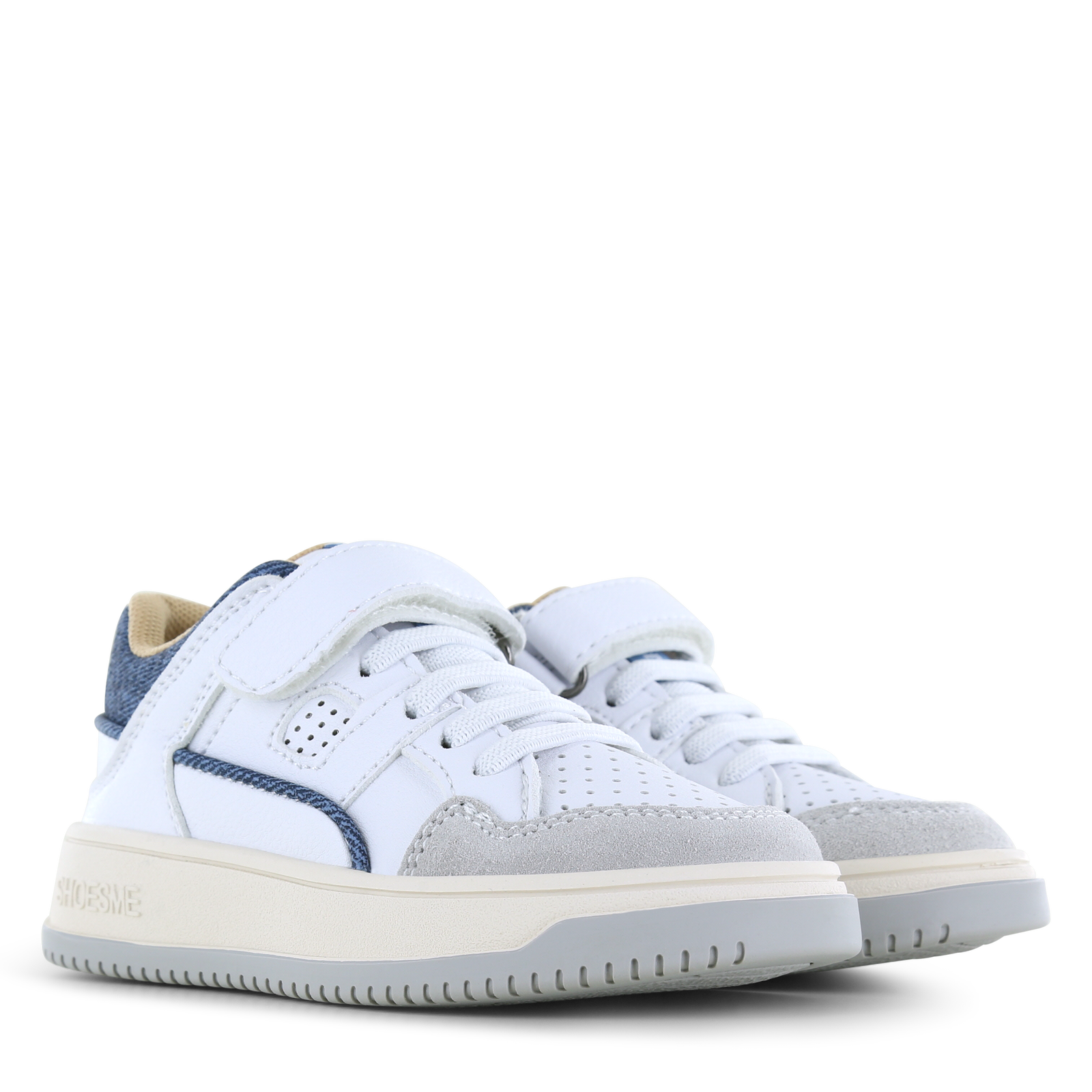 Shoesme witte sneaker met spijkerstof look Leer, Microleer | Jongens schoen
