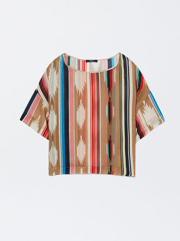 Blusa de manga curta estampada - Multicolorida