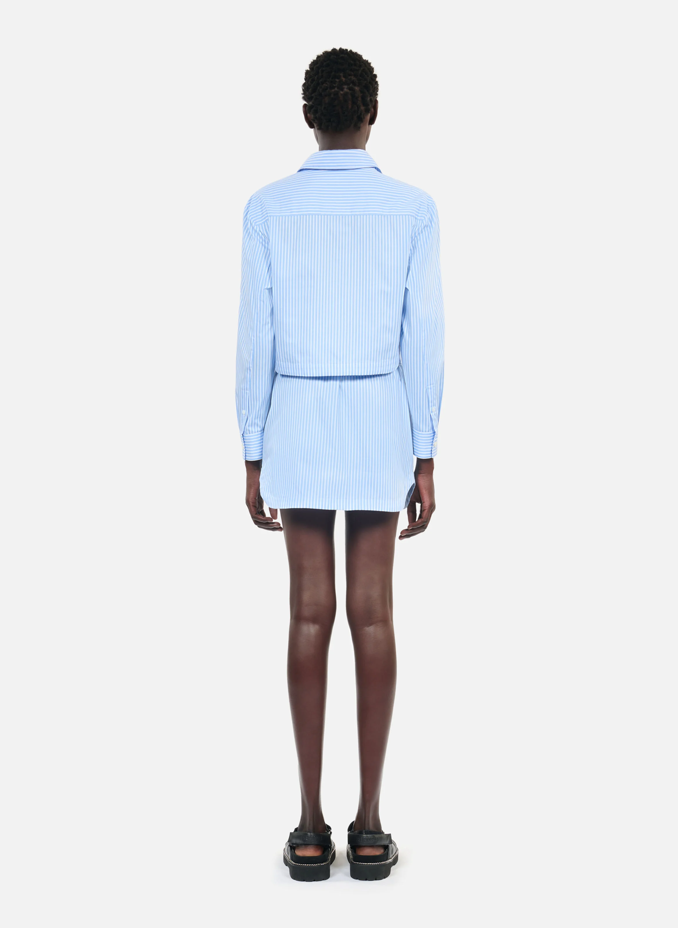 Chemise courte col classique en coton | Bleu