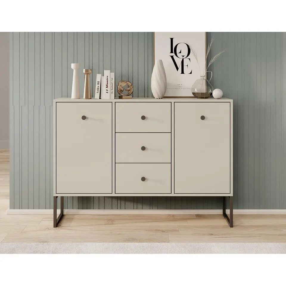 Meubella - Dressoir Lyndall - Beige - 115 cm - Met deuren