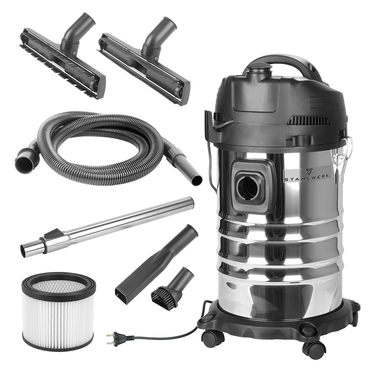 STAHLWERK stofzuiger VC-1635 ST met 1.600 W vermogen en 35 l roestvrijstalen container