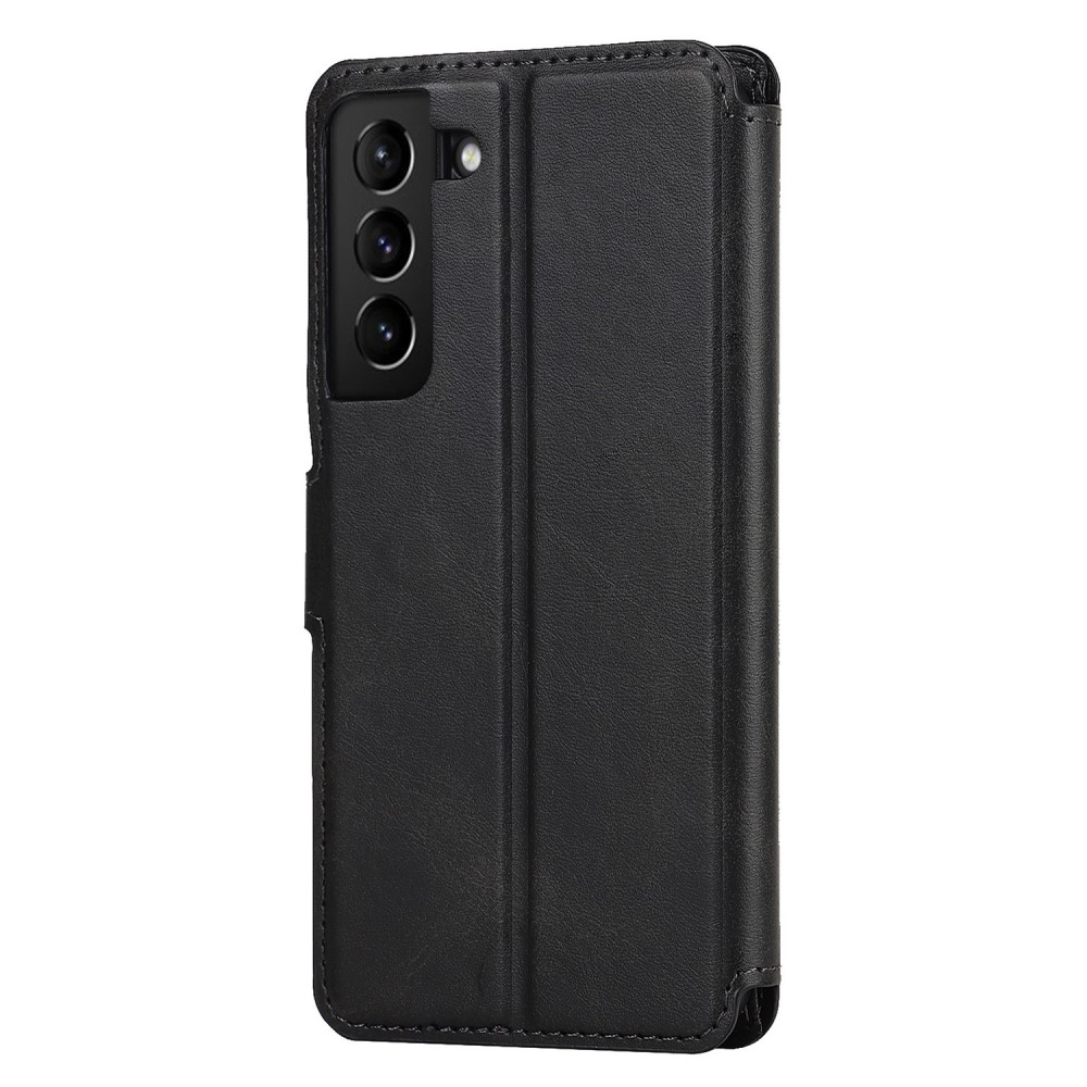 Samsung Galaxy S22 5G Leder Tasche mit Kartenfach im Retro Style - Schwarz