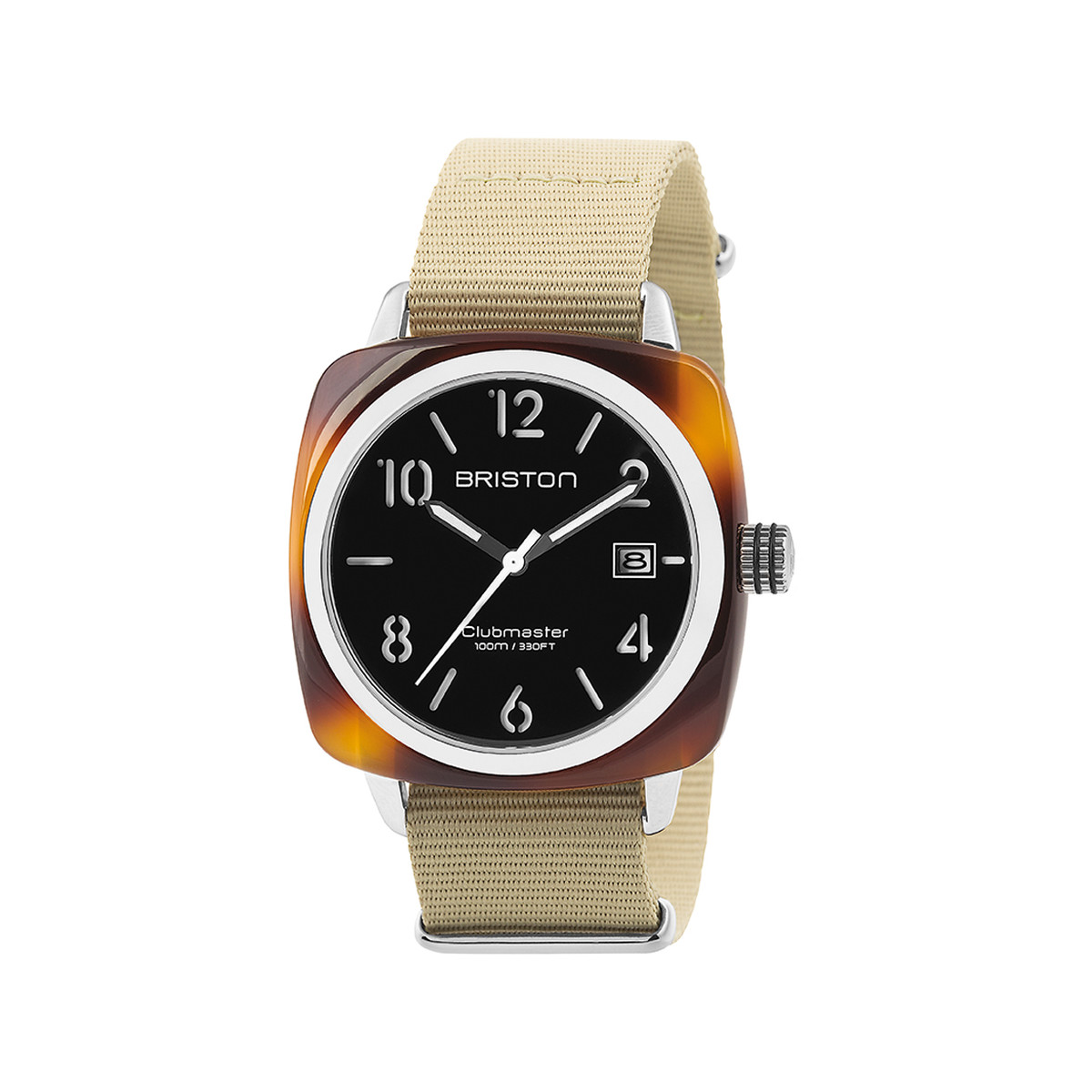 Montre BRISTON clubmaster classic hms homme bracelet tissu vert kaki