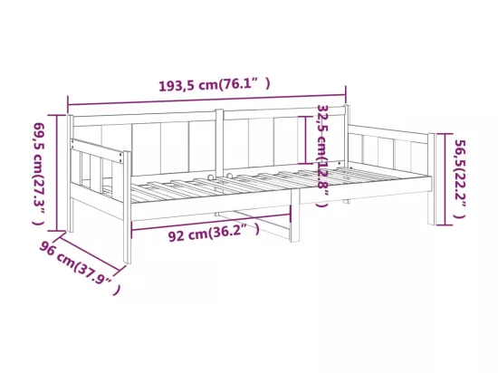 Lit de jour sans matelas marron miel bois pin massif 90x190 cm