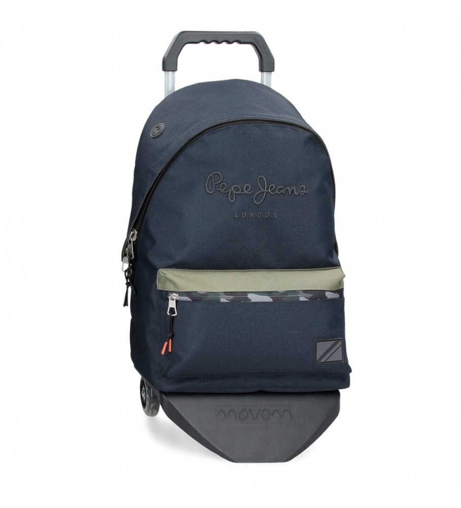 Mochila Pepe Jeans Cromwell de 44 cm com rodinhas pretas