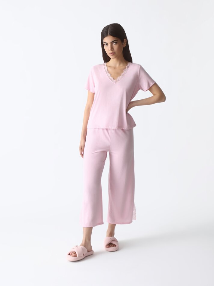 Blusa de pijama de renda - Rosa