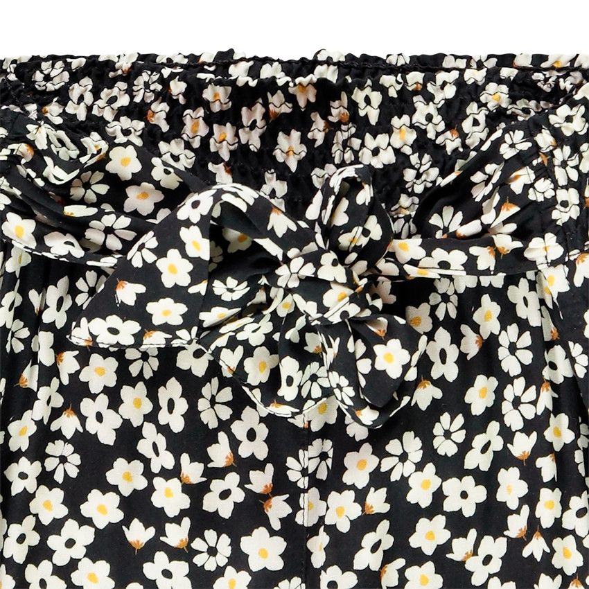 Pantacourt fluide imprimé fleuri pour fille - Noir