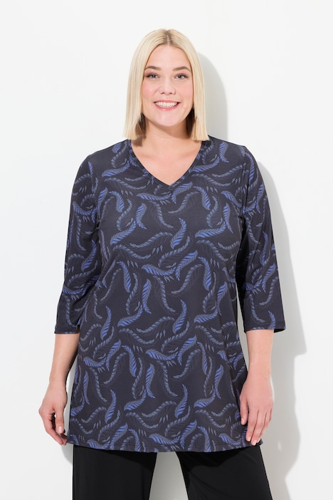 Longshirt, A-Linie, Muster, V-Ausschnitt
