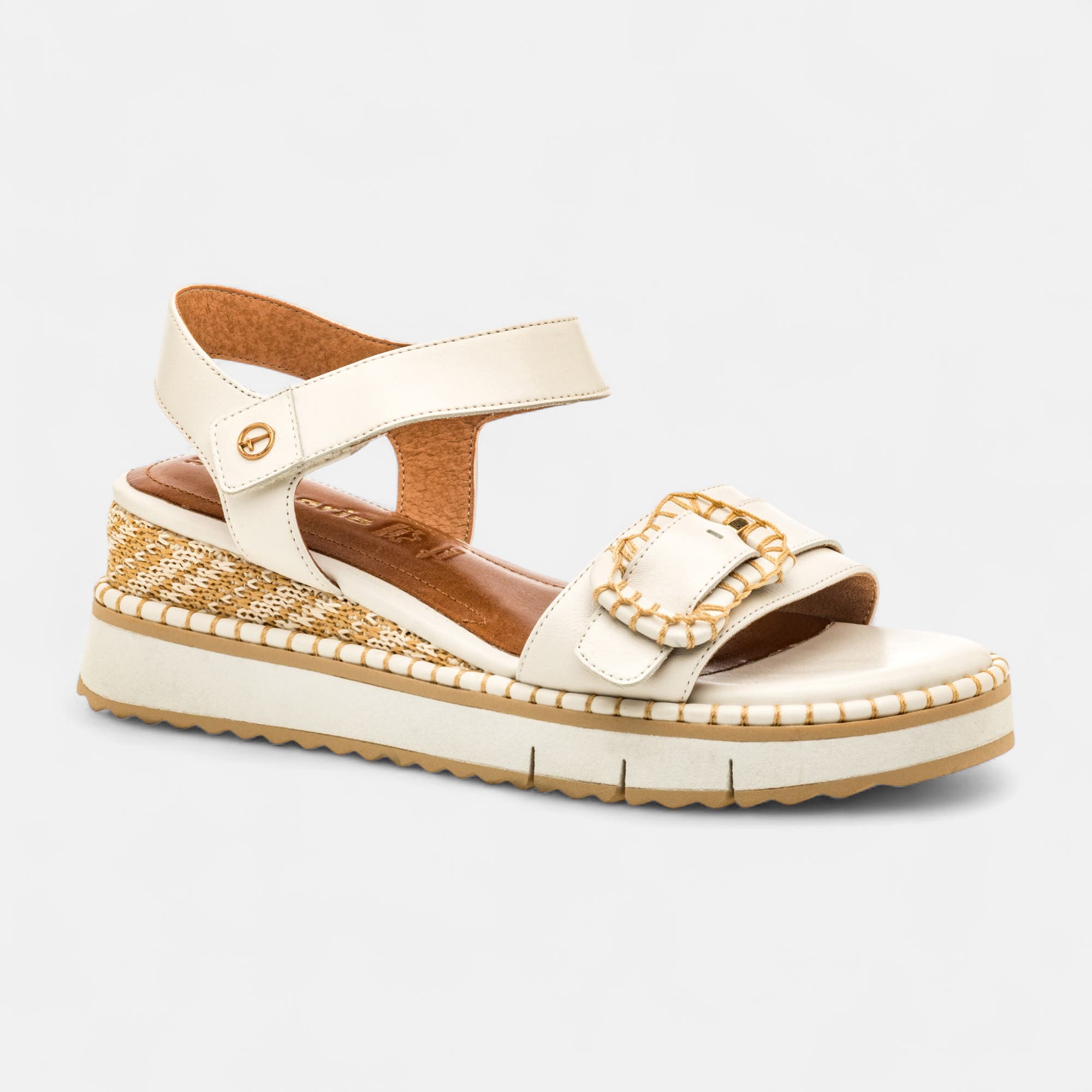 Sandales à talon compensé Femme en cuir blanc
