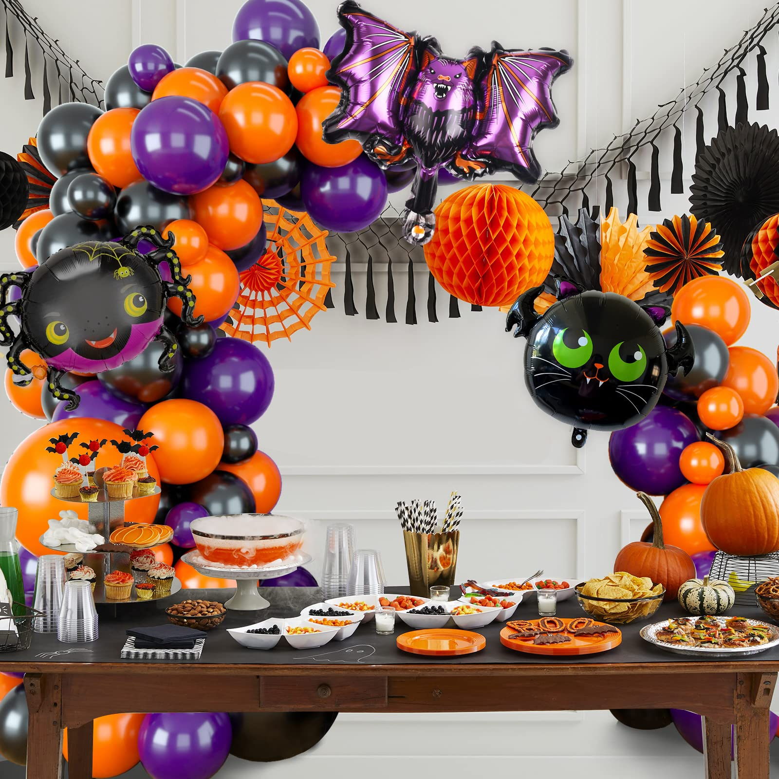 (96-tlg. Set) Party Ballons Halloween Latex- und Folien Luftballons - Schwarz / Orange / Violett