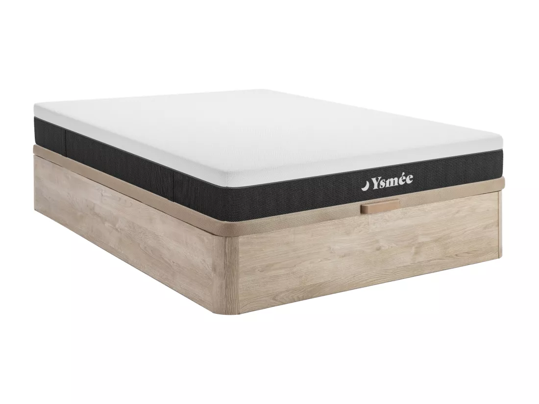 Ensemble 140 x 190 cm sommier coffre naturel clair + matelas ressorts ensachés 7 zones déhoussable ép.22cm - CELESTRIA de YSMÉE