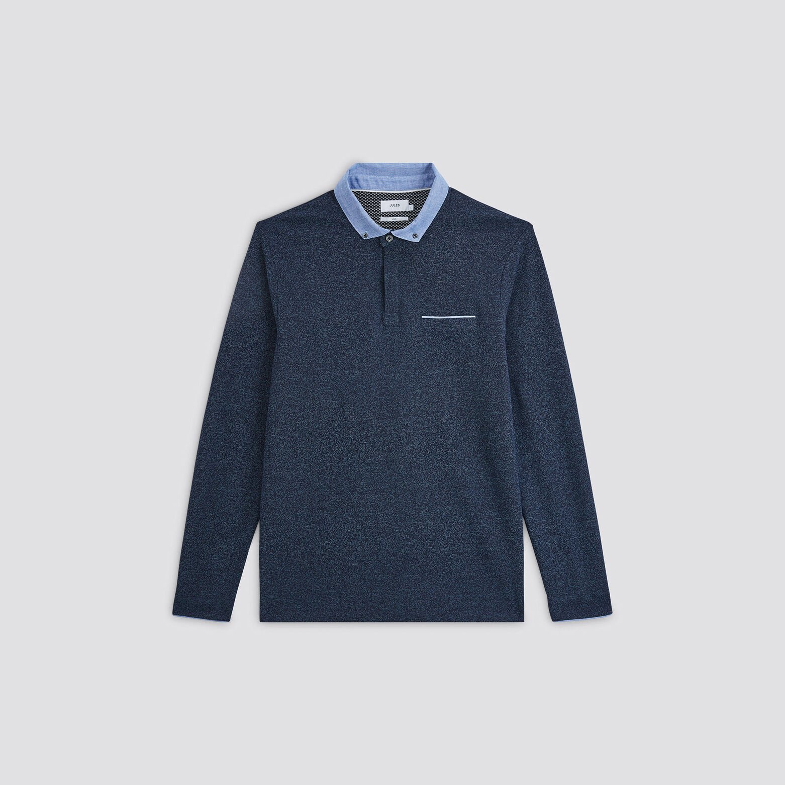 Polo manches longues maille piquée moulinée col ox Bleu foncé