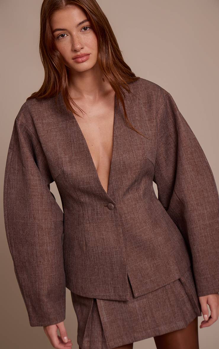 Light Brown Blazer À Taille Cintrée Et Manches Cocon