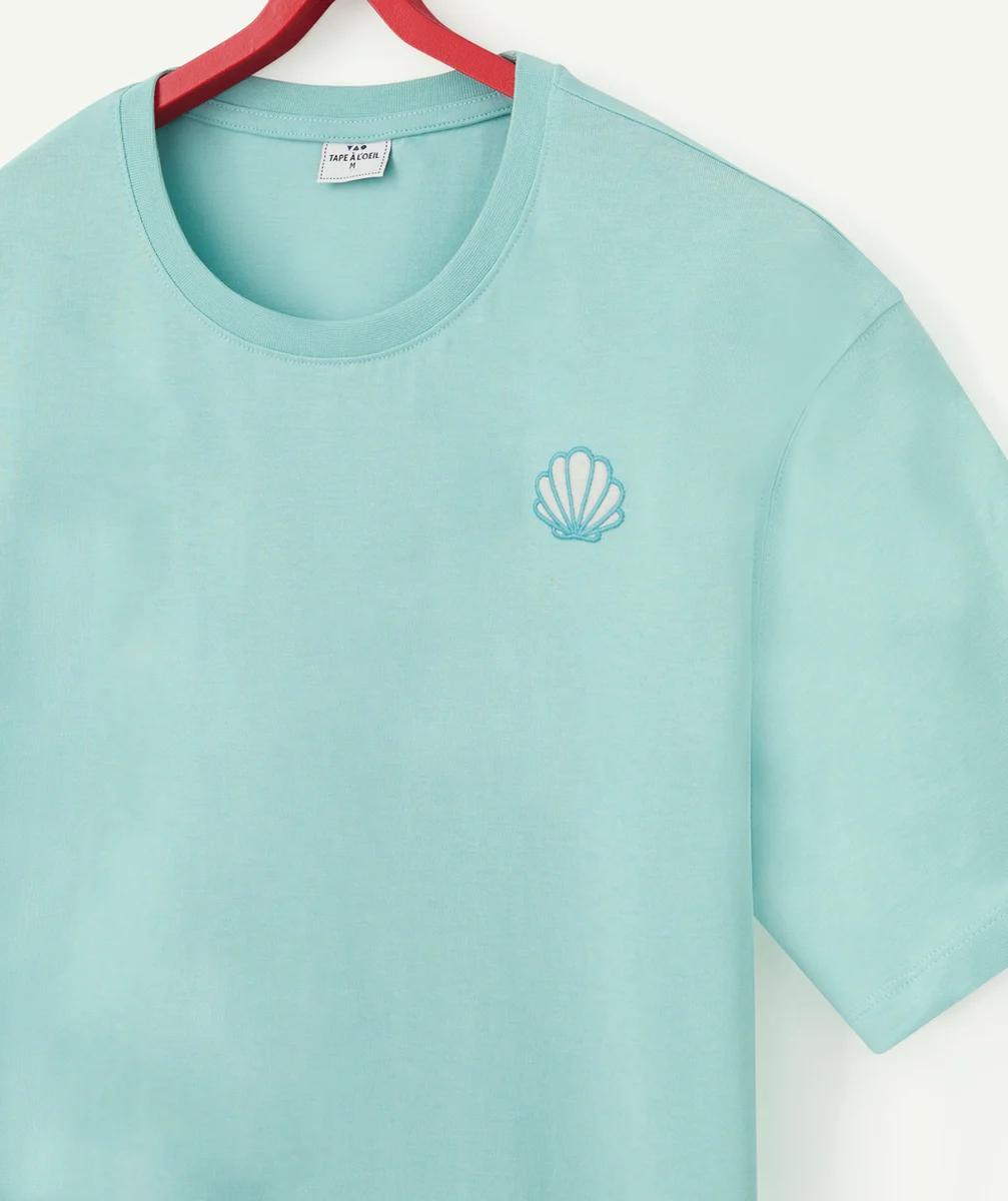 T-SHIRT HOMME EN COTON BIO VERT MENTHE AVEC COQUILLAGE
