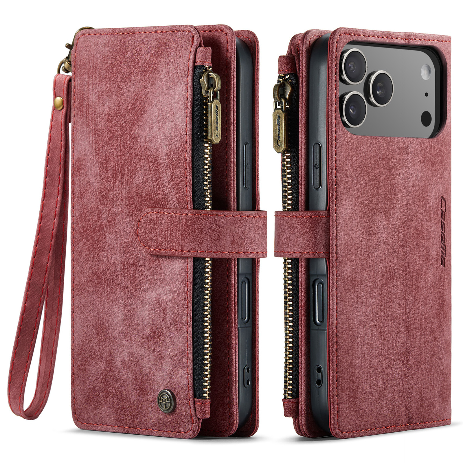 iPhone 17 Pro Max 2in1 Leder Tasche Karten Etui - Dunkelrot