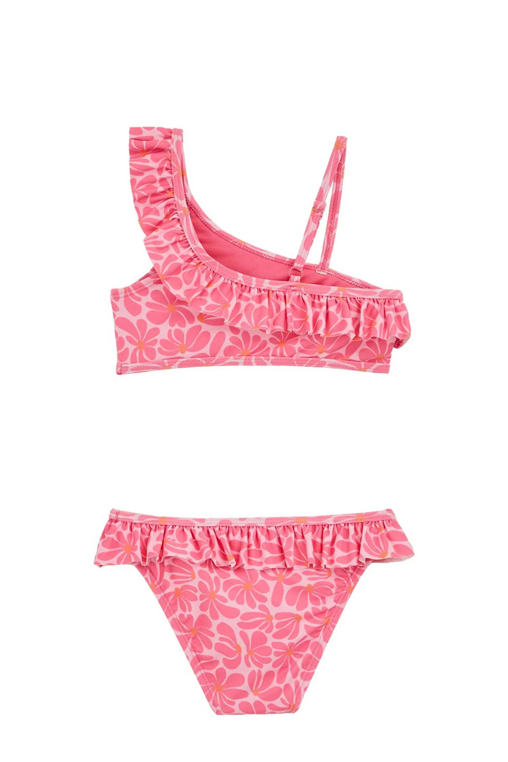 WE Fashion one shoulder bikini met ruches roze