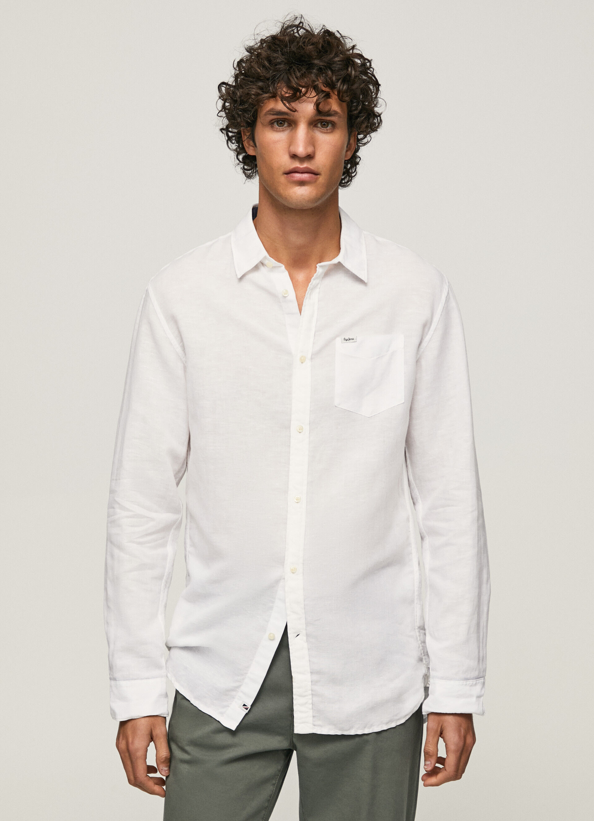 Camisa de linho de manga comprida Parker - branca