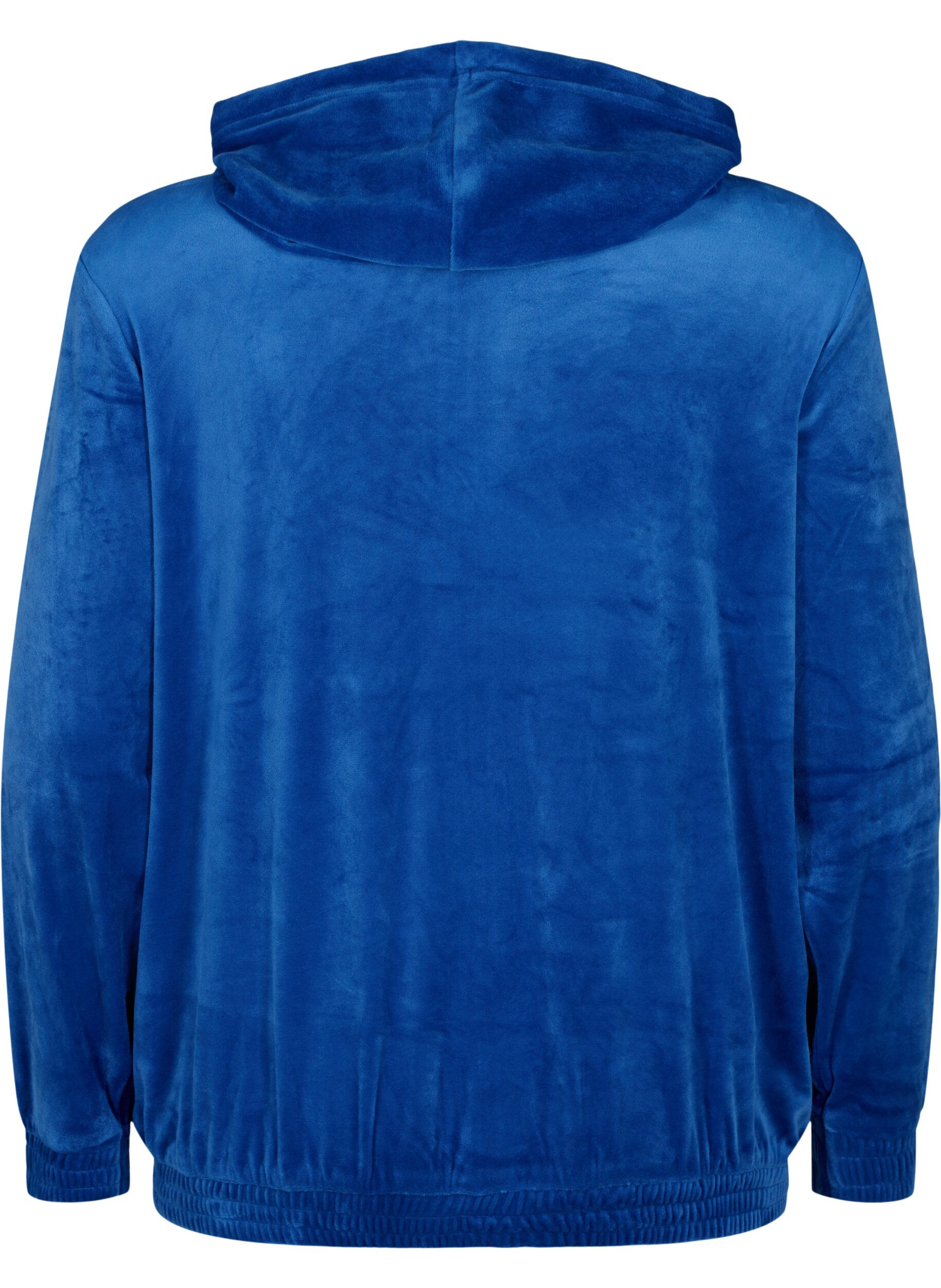 Velour cardigan med lynlås og hætte