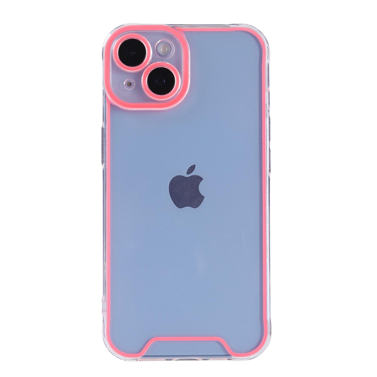 iPhone 13 Gummi Case Hülle mit Fluoreszierendem Rahmen - Pink / Transparent
