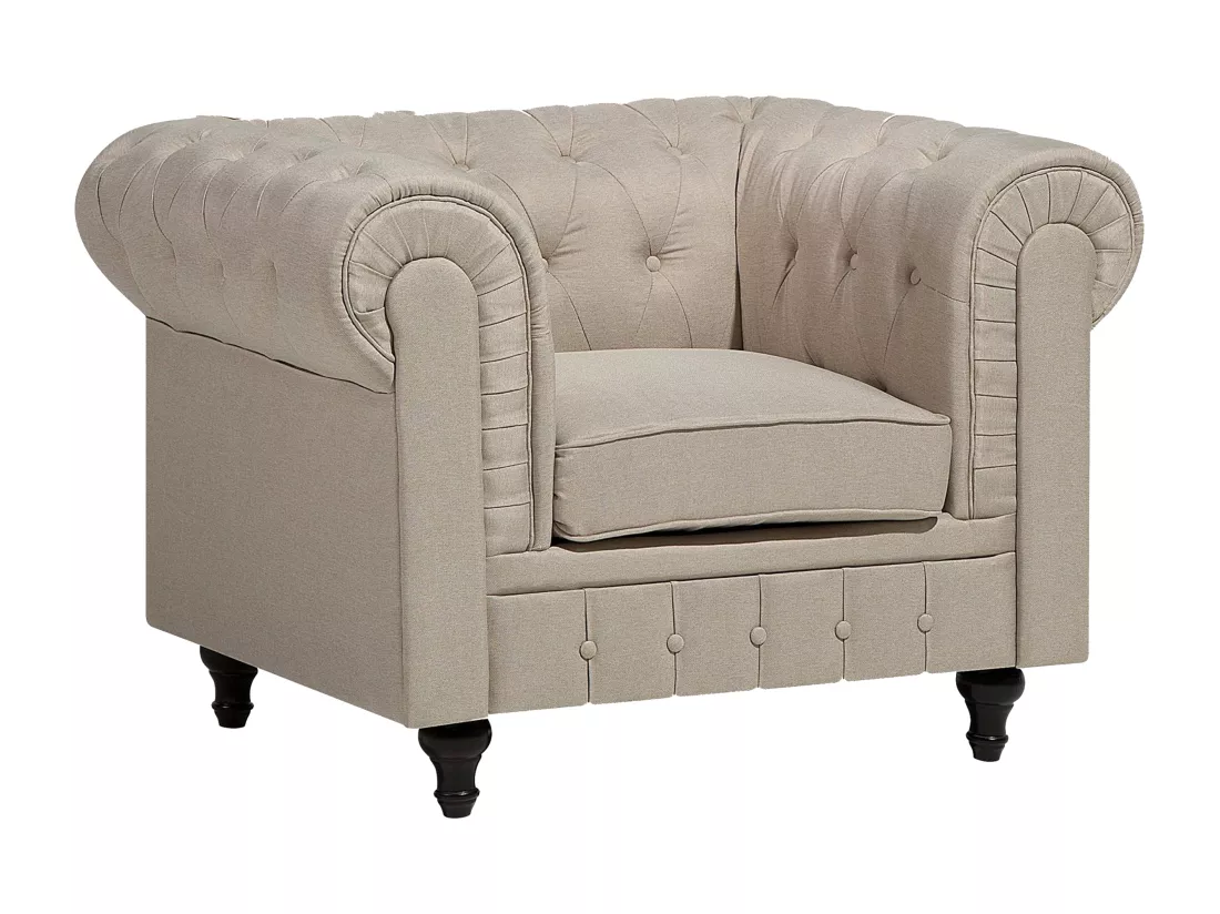 Ensemble canapé et fauteuil en tissu beige 4 places CHESTERFIELD Big