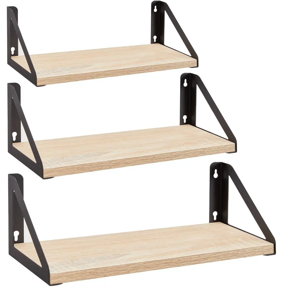 Set van 3 Wandplanken, Zwevende Boeken Planken- Licht bruin