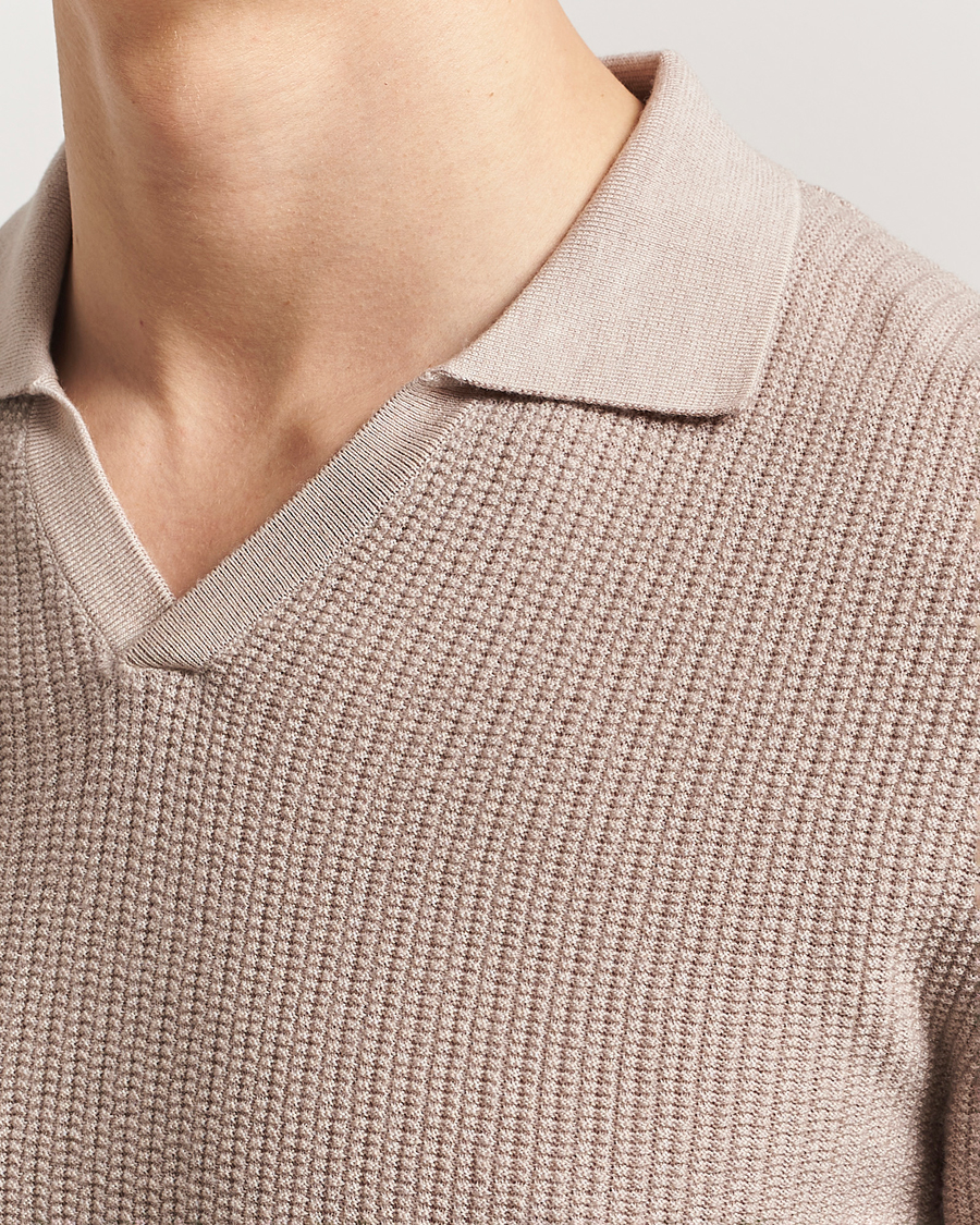 Stenströms Structured Merino Knitted Polo Beige