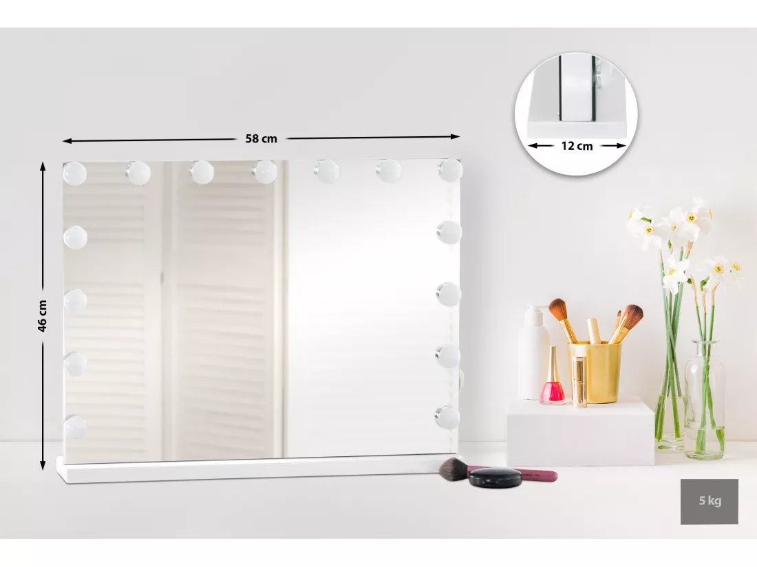 Miroir Led de Maquillage - Plastique & Noir - Blanc - Marlene