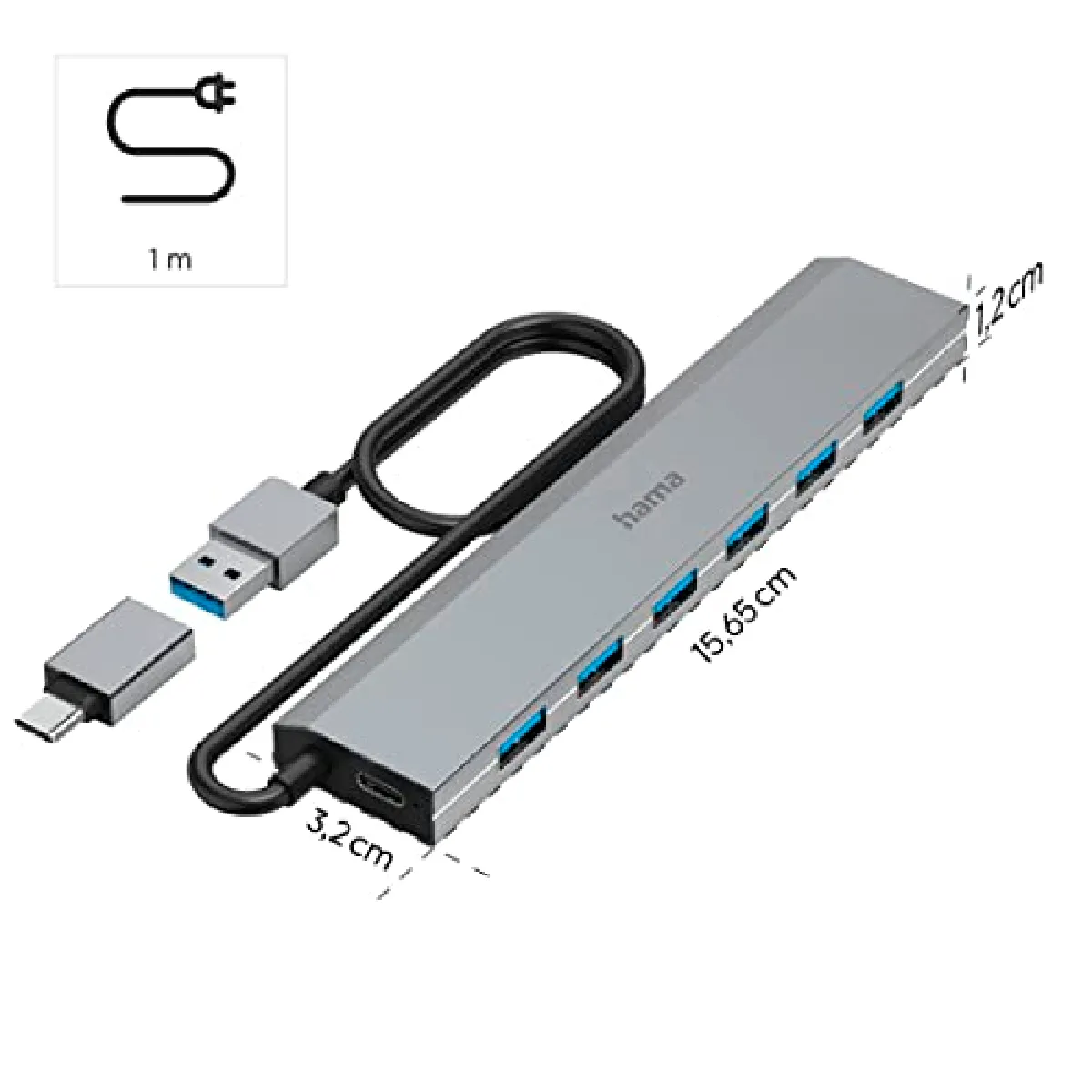Hama Hub USB 7 Ports - Gris