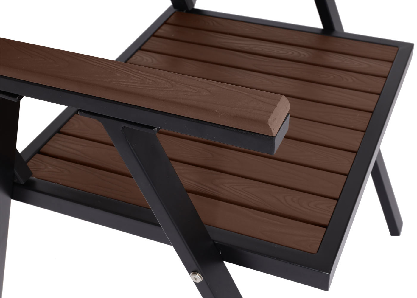 4er-Set Gartenstuhl+Gartentisch MCW-J95, Stuhl Tisch, Gastro Outdoor-Beschichtung, Alu Holzoptik ~ schwarz, dunkelbraun