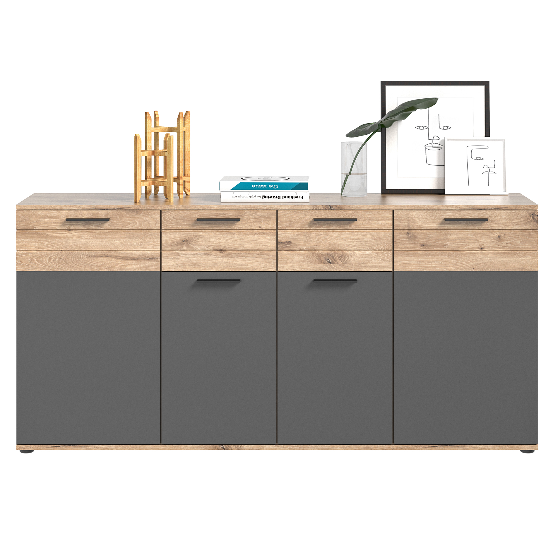 Kommode MASON - Nox Oak - Basalt grau - 180 cm
